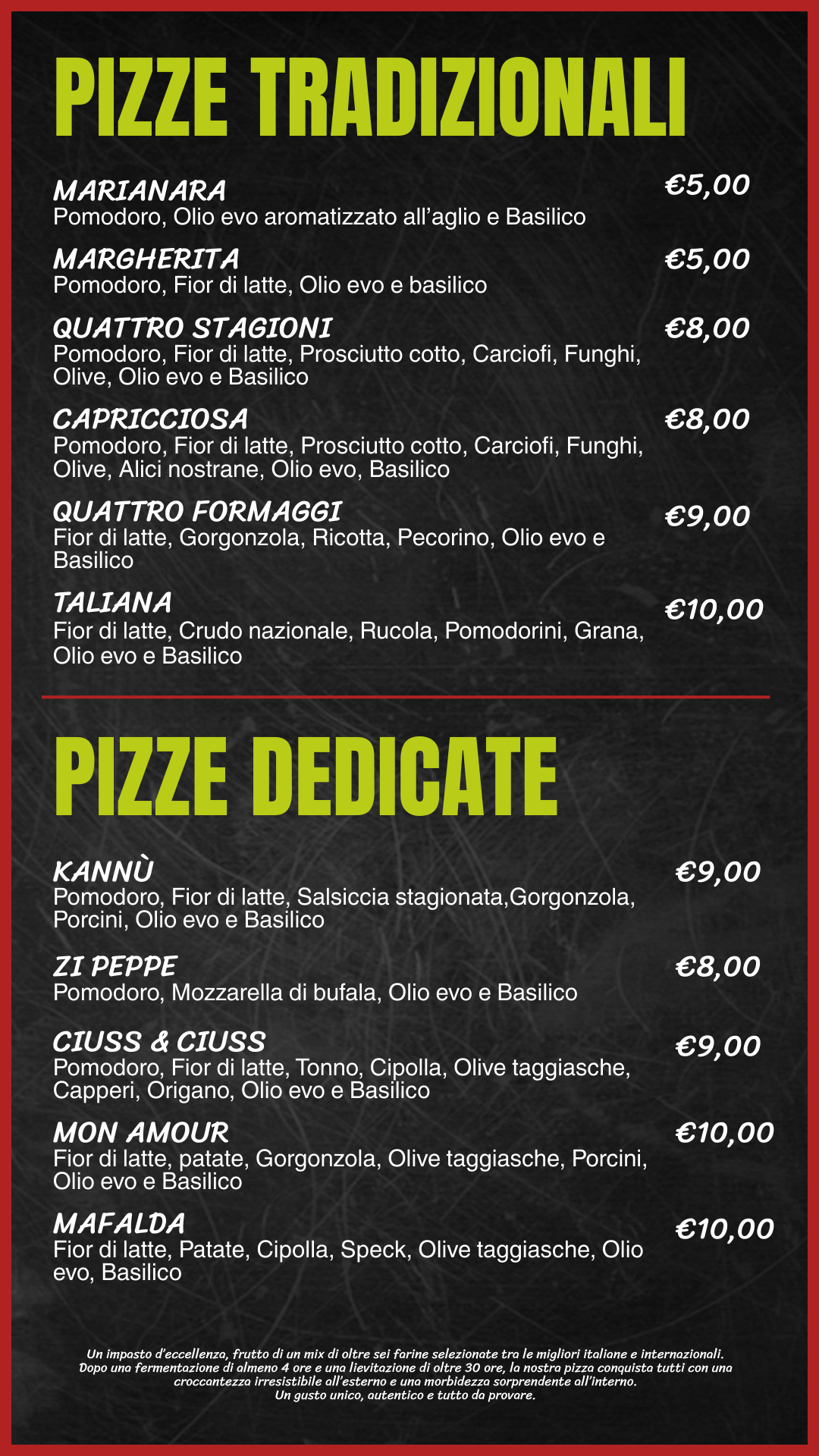Pizze Tradizionali / Dedicati