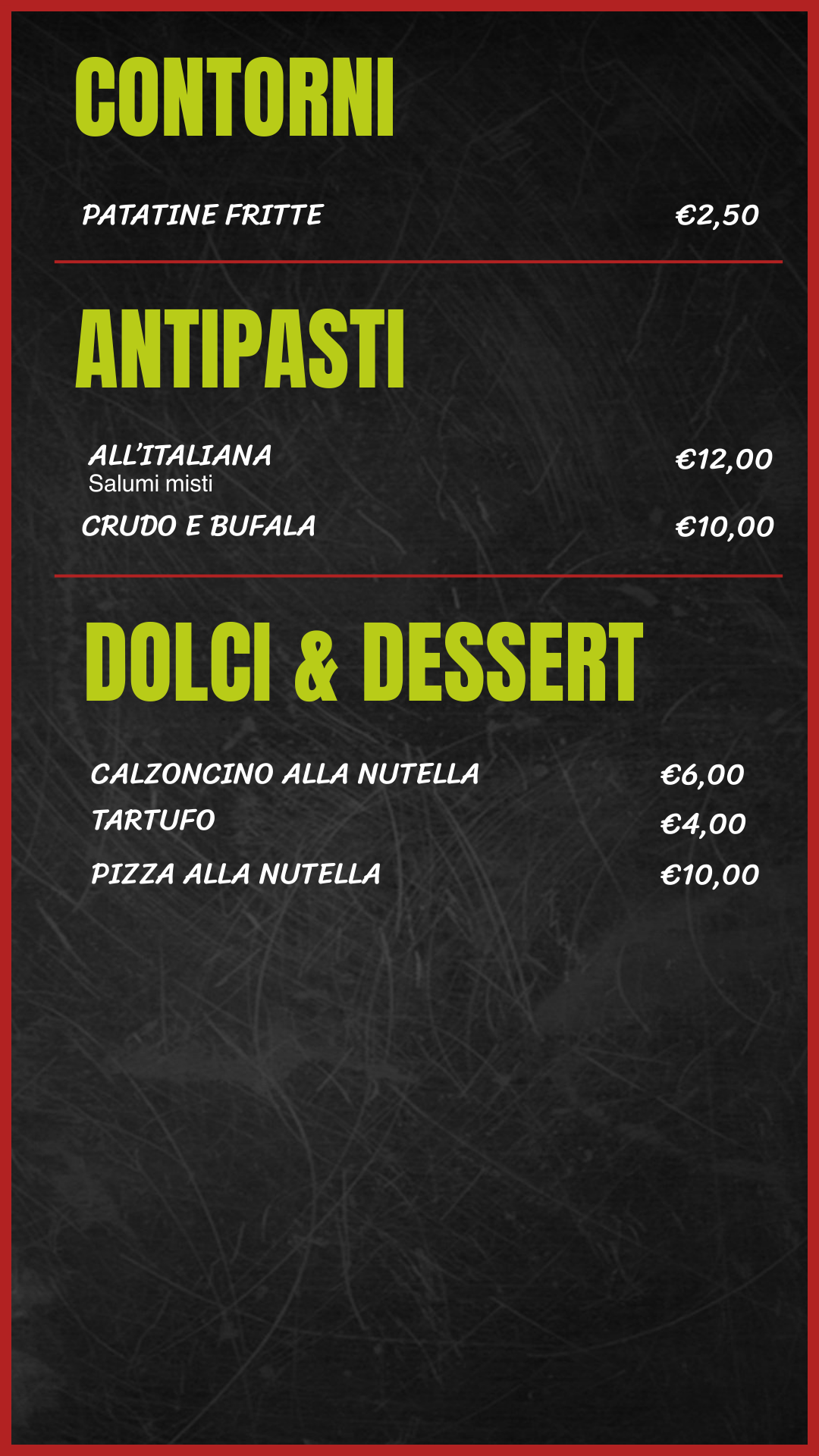 Contorni, Antipasti e Dolci